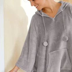 Poncho à capuche, maille polaire toucher peluche