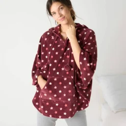 Poncho à capuche, maille polaire toucher peluche