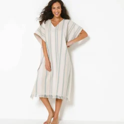 Poncho de plage tissé rayures doublé éponge