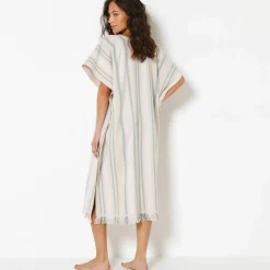 Poncho de plage tissé rayures doublé éponge