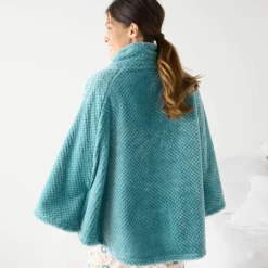 Poncho maille polaire texturée, col montant