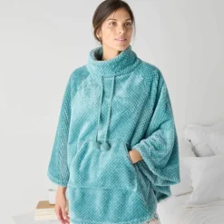 Poncho maille polaire texturée, col montant