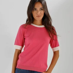Pull bicolore col rond, manches courtes