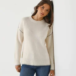 Pull bicolore en maille moelleuse
