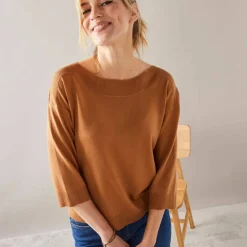 Pull col bateau manches 3/4, toucher doux