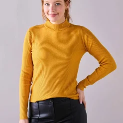 Pull col montant court, maille côtelée