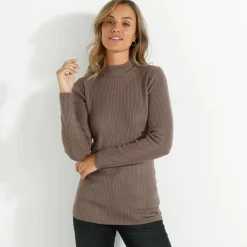Pull col montant long, maille côtelée