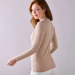 Pull col montant long, maille côtelée