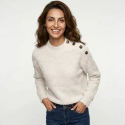 Pull col montant, maille poilue fantaisie