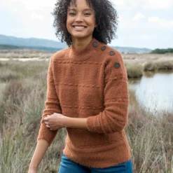 Pull col montant, maille poilue fantaisie