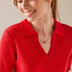 Pull col polo, maille côtelée