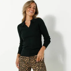 Pull col polo, maille côtelée