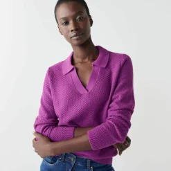 Pull col polo, maille fantaisie