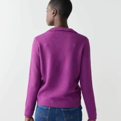 Pull col polo, maille fantaisie
