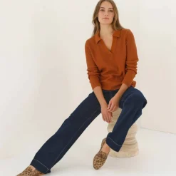 Pull col polo, maille fantaisie