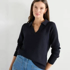 Pull col polo, maille fantaisie