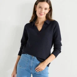Pull col polo, maille fantaisie