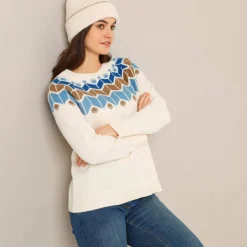 Pull col rond jacquard, toucher doux