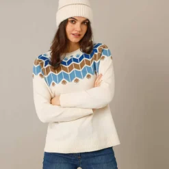 Pull col rond jacquard, toucher doux
