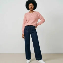 Pull col rond maille ajourée, toucher doux