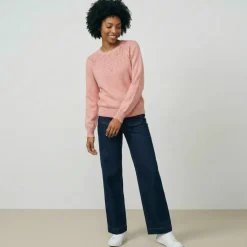 Pull col rond maille ajourée, toucher doux