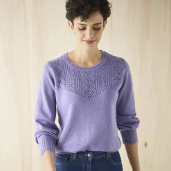 Pull col rond maille ajourée, toucher doux