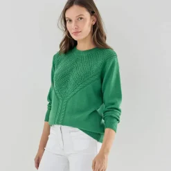 Pull col rond, maille fantaisie