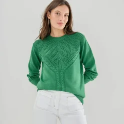 Pull col rond, maille fantaisie