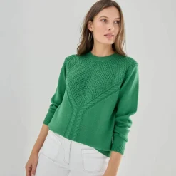 Pull col rond, maille fantaisie