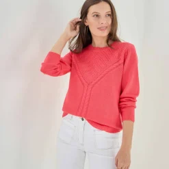 Pull col rond, maille fantaisie