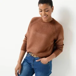 Pull col rond, maille fantaisie toucher doux
