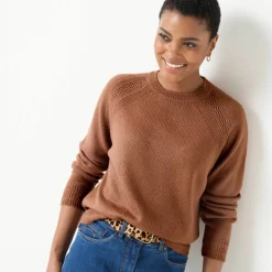Pull col rond, maille fantaisie toucher doux