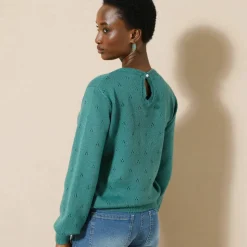 Pull col rond, maille pointelle toucher doux