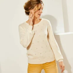 Pull col rond, maille pointelle toucher doux