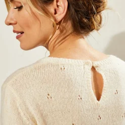 Pull col rond, maille pointelle toucher doux