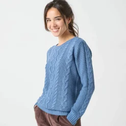 Pull col rond, maille torsadée