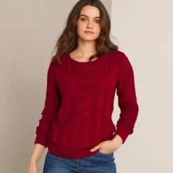Pull col rond, maille torsadée
