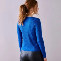 Pull col rond manches longues maille côtelée