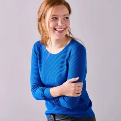 Pull col rond manches longues maille côtelée