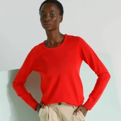 Pull col rond uni, manches longues, toucher doux