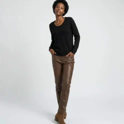 Pull col rond uni, manches longues, toucher doux