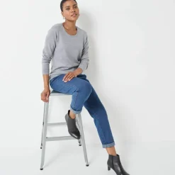 Pull col rond uni, manches longues, toucher doux
