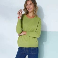 Pull col rond uni, manches longues, toucher doux