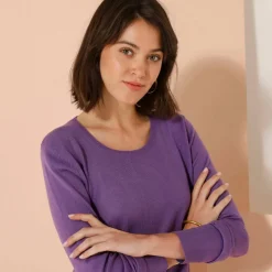 Pull col rond uni, manches longues, toucher doux