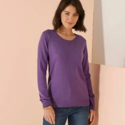 Pull col rond uni, manches longues, toucher doux