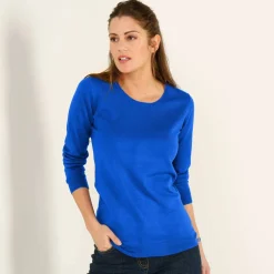 Pull col rond uni, manches longues, toucher doux