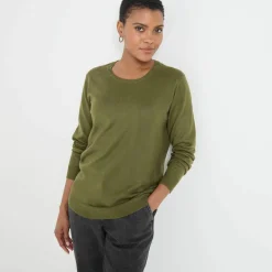 Pull col rond uni, manches longues, toucher doux