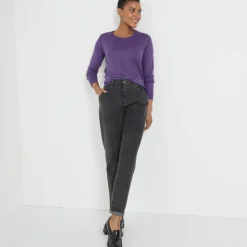 Pull col rond uni, manches longues, toucher doux