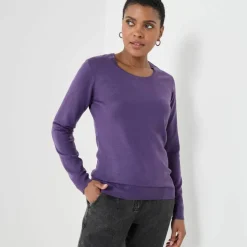 Pull col rond uni, manches longues, toucher doux