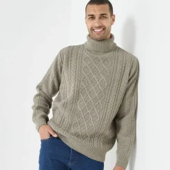 Pull col roulé maille irlandaise